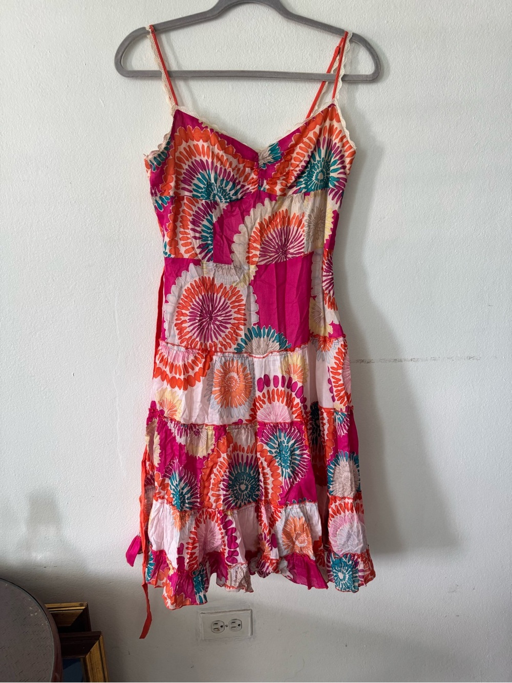 Vintage BCBGMaxAzria Pink Floral Sunburst Tiered Slip Dress